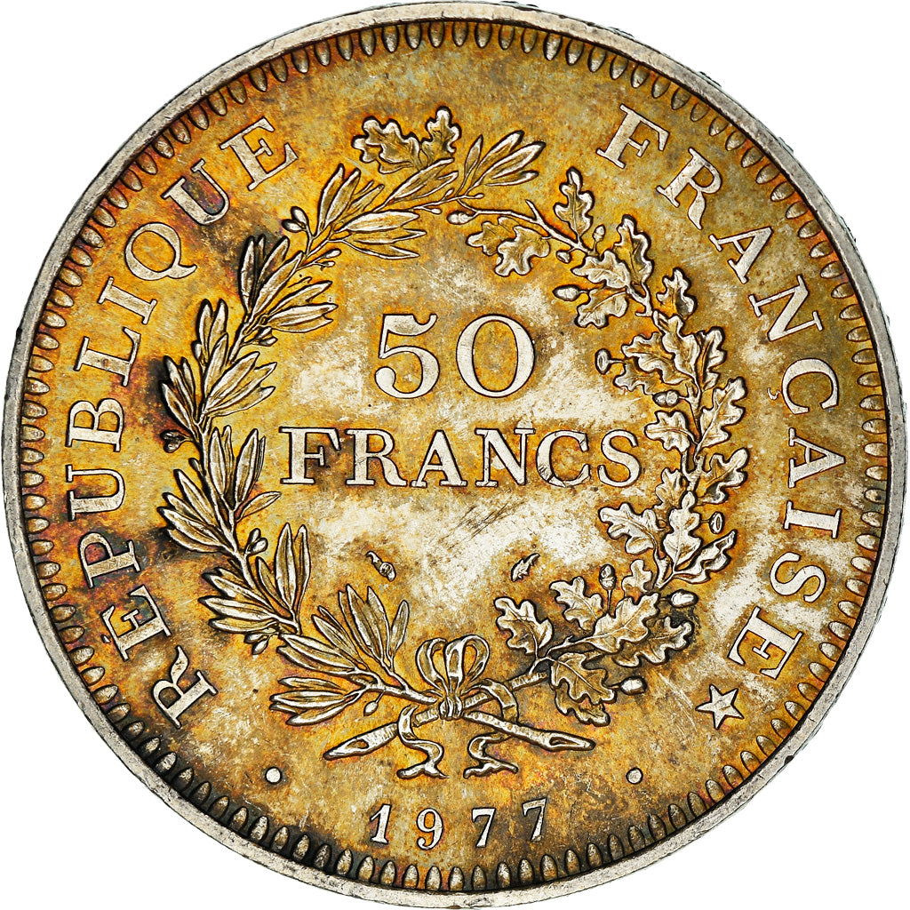 Munten, Frankrijk, Hercule, 50 Francs, 1977, Paris, Iridescent toning, ZF+