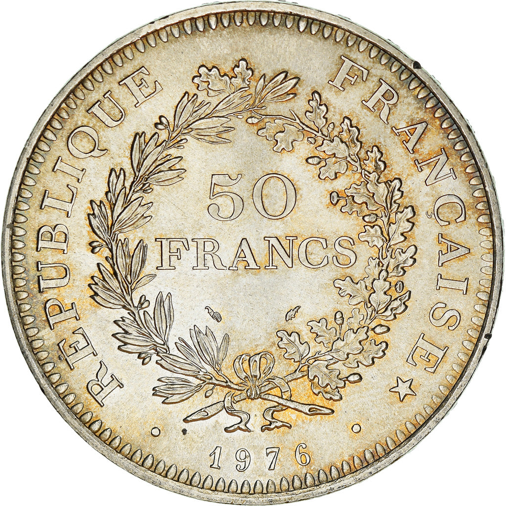 Monnaie, France, Hercule, 50 Francs, 1976, Paris, Patine irisée, SUP+, Argent