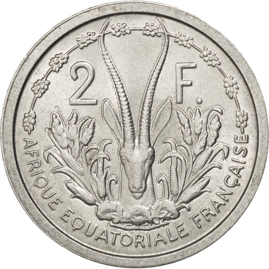 FRENCH EQUATORIAL AFRICA, 2 Francs, 1948, Paris, KM #7, MS(63), Aluminum,...
