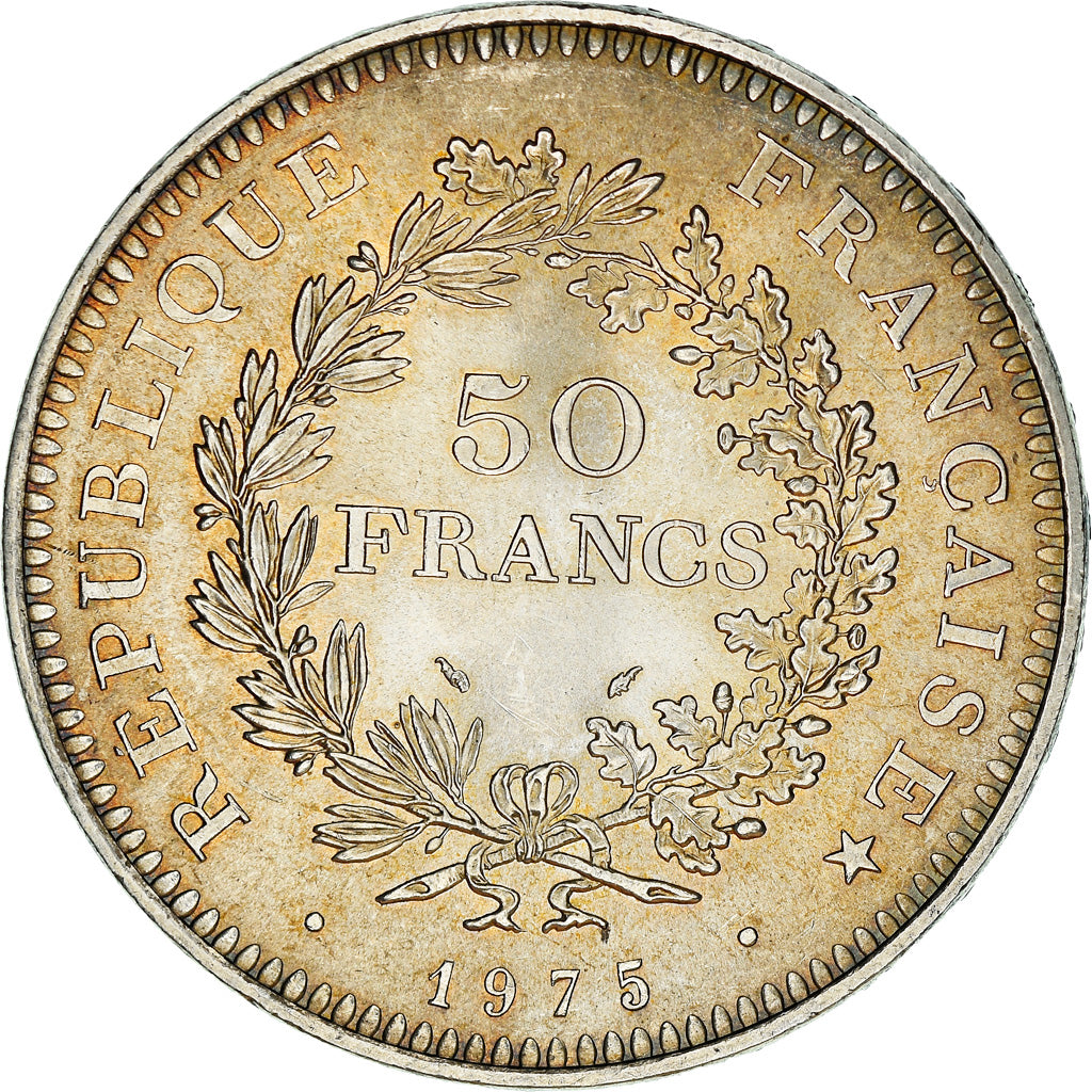 Moneda, Francia, Hercule, 50 Francs, 1975, Paris, Iridescent toning, EBC, Plata
