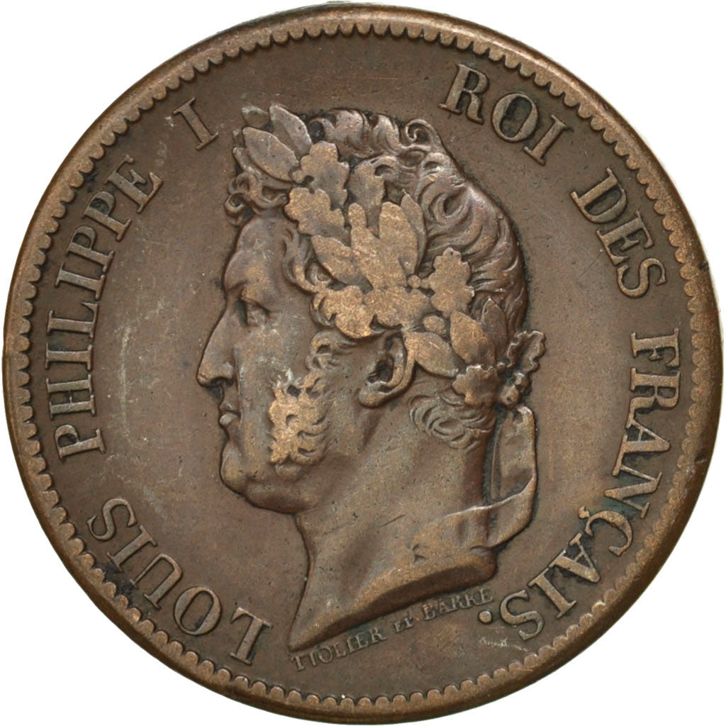 FRENCH COLONIES, 5 Centimes, 1839, Paris, KM #12, EF(40-45), Bronze, Lecompte...