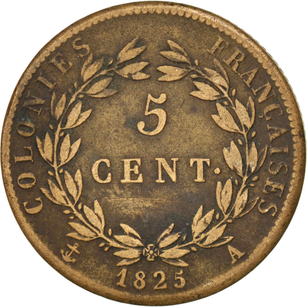 Coin, FRENCH COLONIES, Charles X, 5 Centimes, 1825, Paris, EF(40-45), Bronze