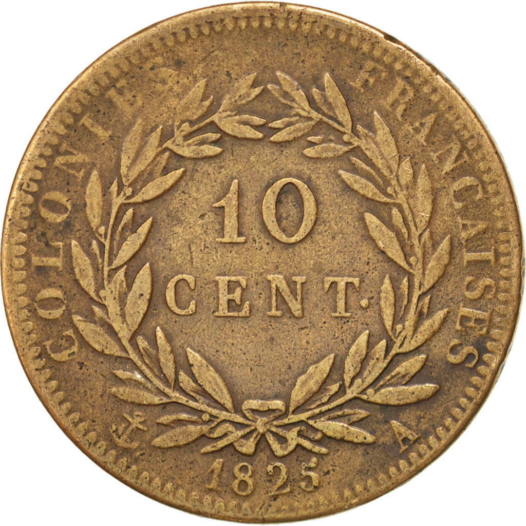 Coin, FRENCH COLONIES, Charles X, 10 Centimes, 1825, Paris, VF(30-35), Bronze