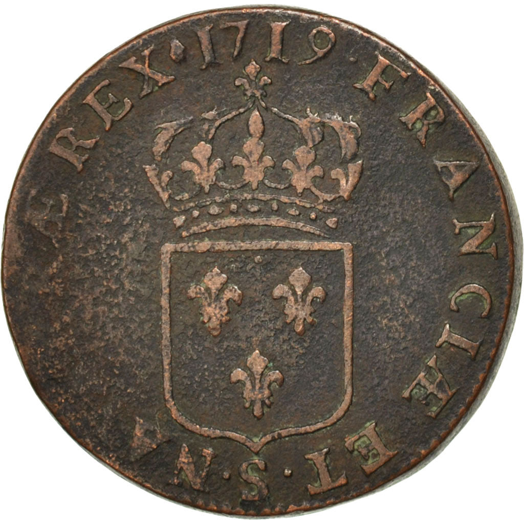 Louis XV, Sol au buste enfantin, 1719 S, Reims, Gadoury 276