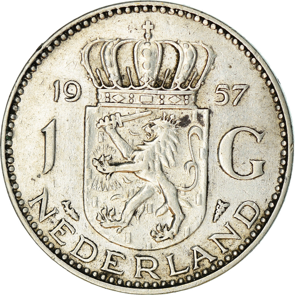 Coin, Netherlands, Juliana, Gulden, 1957, EF(40-45), Silver, KM:184