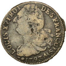 FRANCE, 2 sols françois, 2 Sols, 1793, Metz, KM #603.2, VF(20-25), Bronze, G...