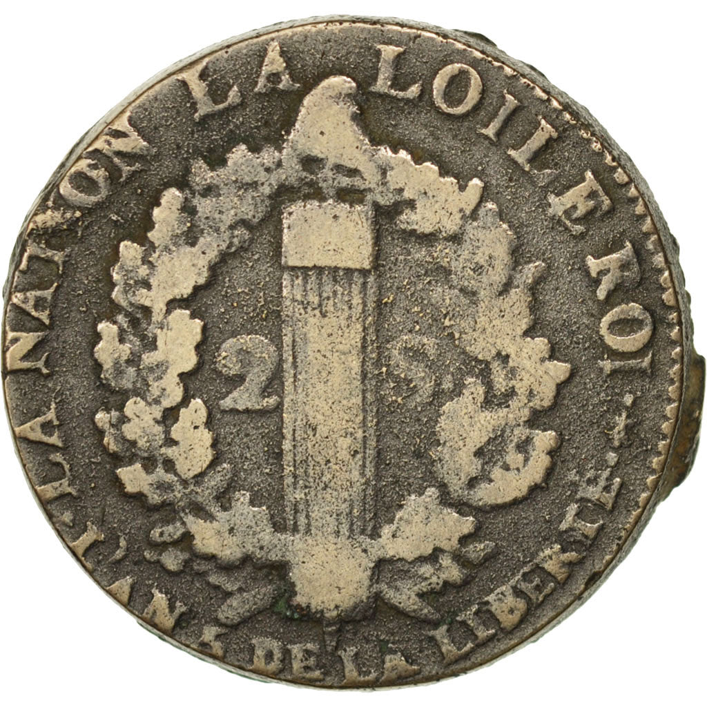 FRANCE, 2 sols françois, 2 Sols, 1793, Metz, KM #603.2, VF(20-25), Bronze, G...