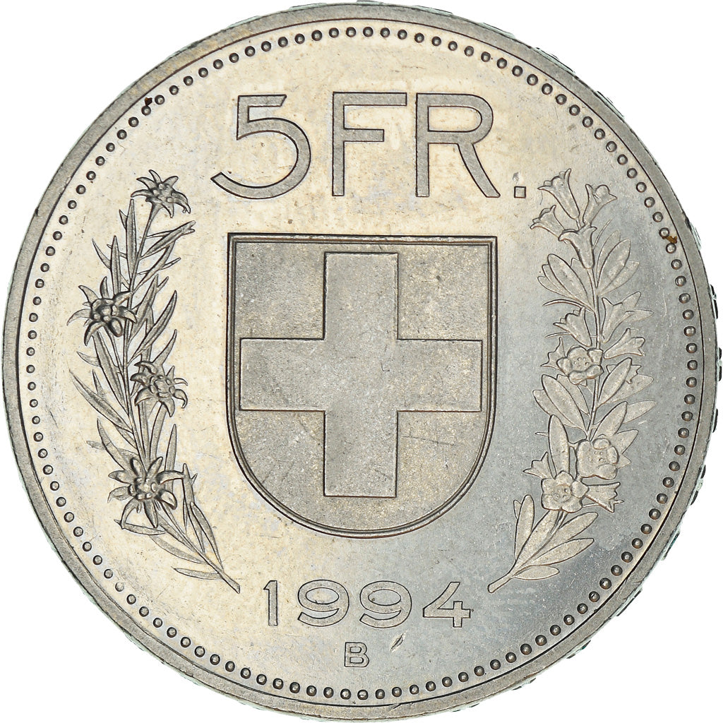 Coin, Switzerland, 5 Francs, 1994, Bern, EF(40-45), Copper-nickel, KM:40a.4