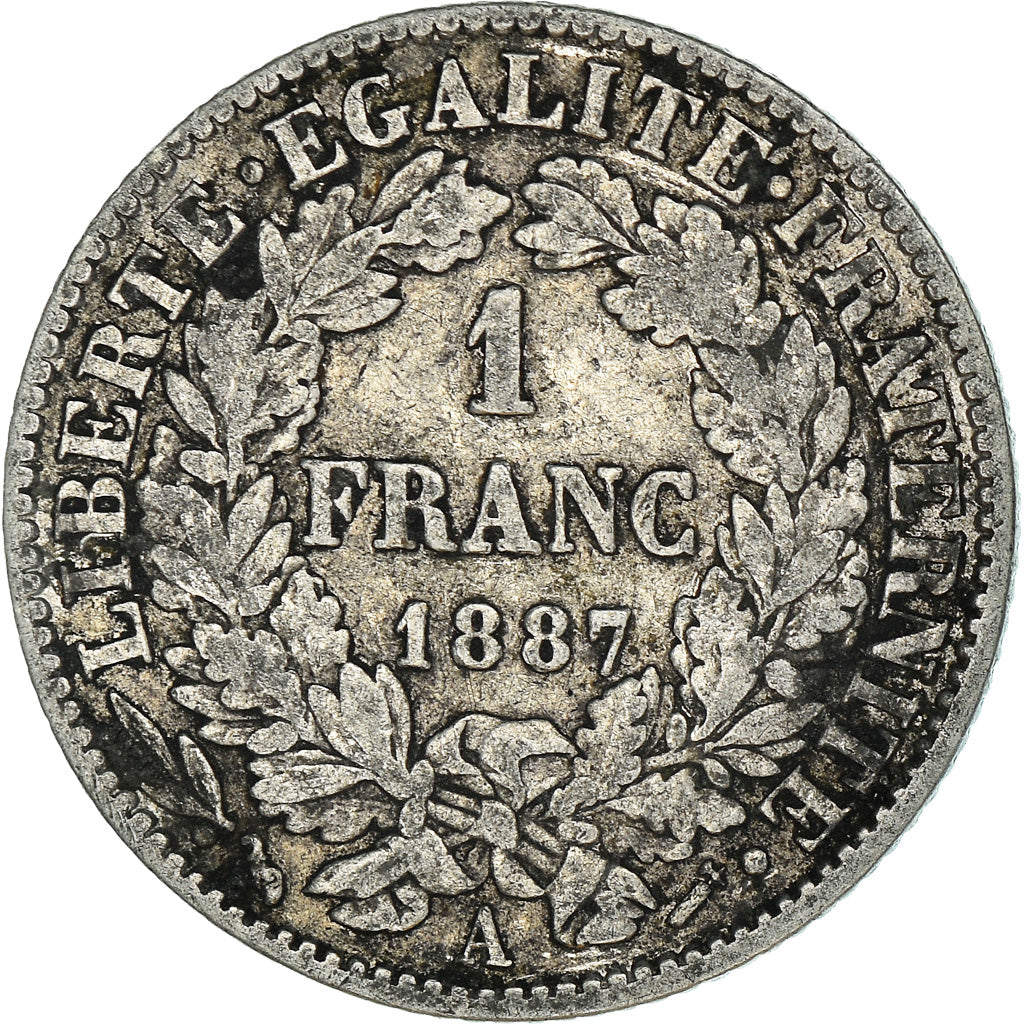 Coin, France, Cérès, Franc, 1887, Paris, VF(30-35), Silver, KM:822.1
