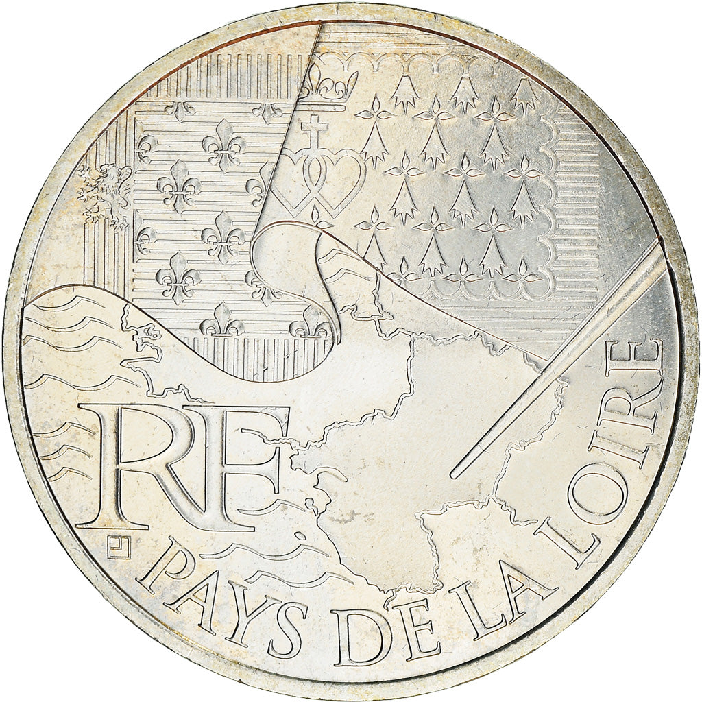 França, 10 Euro, 2010, Paris, MS(63), Prata, KM:1665