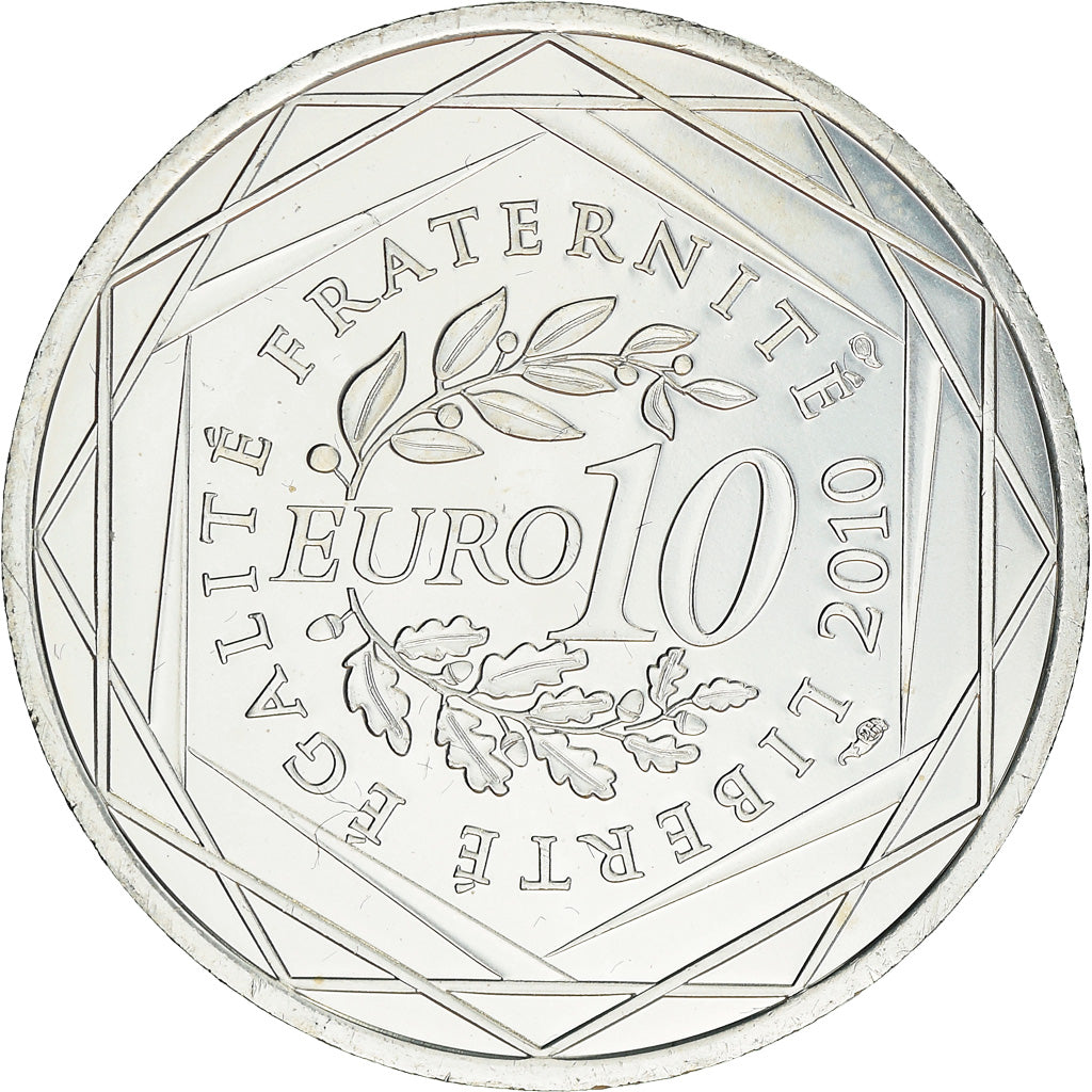 França, 10 Euro, 2010, Paris, Guyane, MS(64), Prata, KM:1654