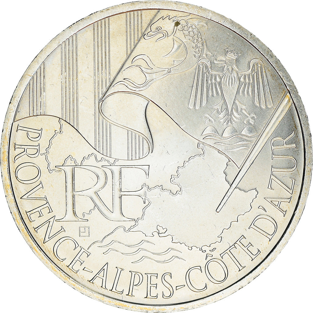 França, 10 Euro, Provence-Alpes-Cote d'Azur, 2010, Paris, MS(65-70), Prata