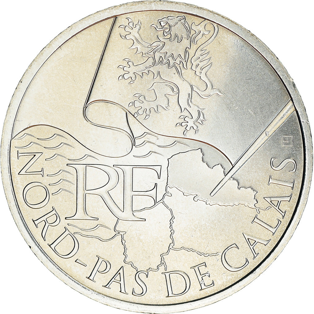 França, 10 Euro, Nord-Pas de Calais, 2010, Paris, MS(64), Prata, KM:1664