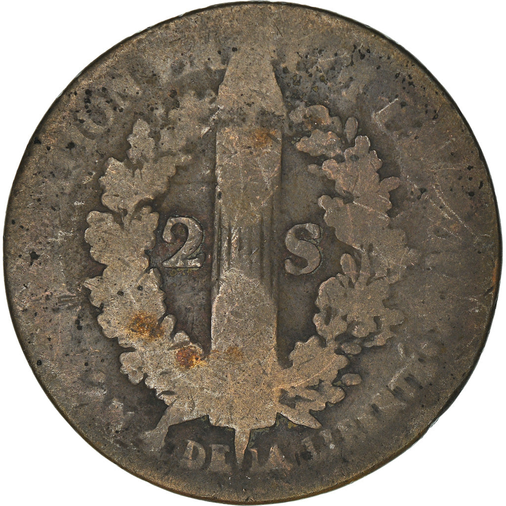 Monnaie, France, 2 sols français, 2 Sols, 1792, Strasbourg, B+, Bronze