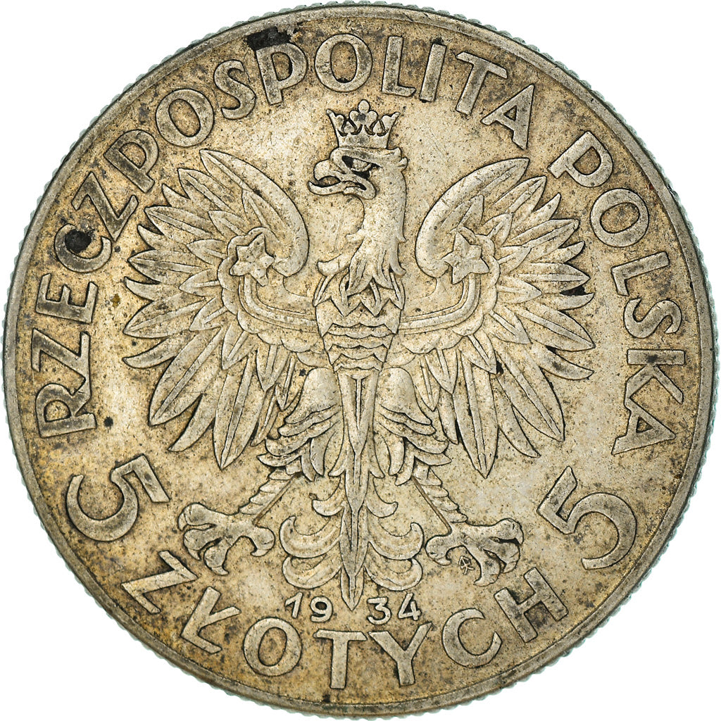 Coin, Poland, 5 Zlotych, 1934, Warsaw, EF(40-45), Silver, KM:21