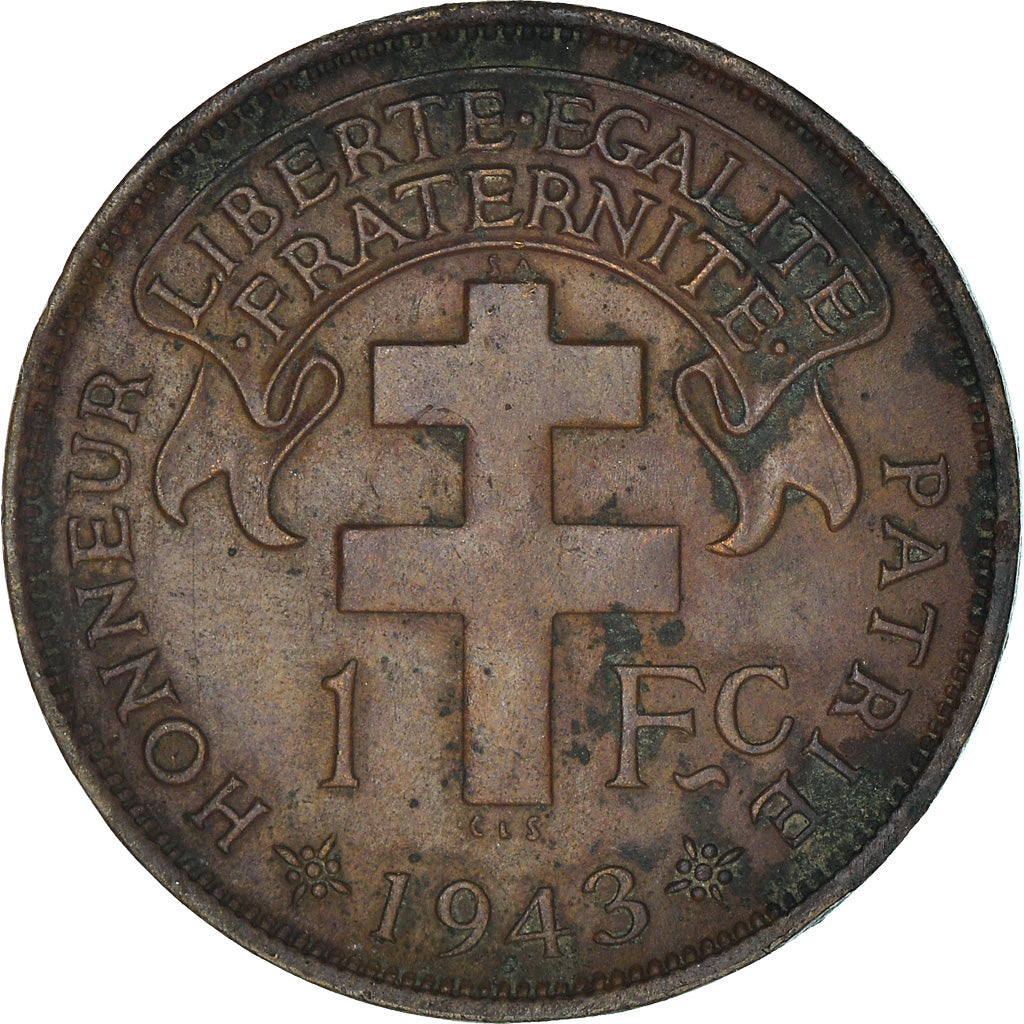 Coin, Madagascar, Franc, 1943, Pretoria, EF(40-45), Bronze, KM:2