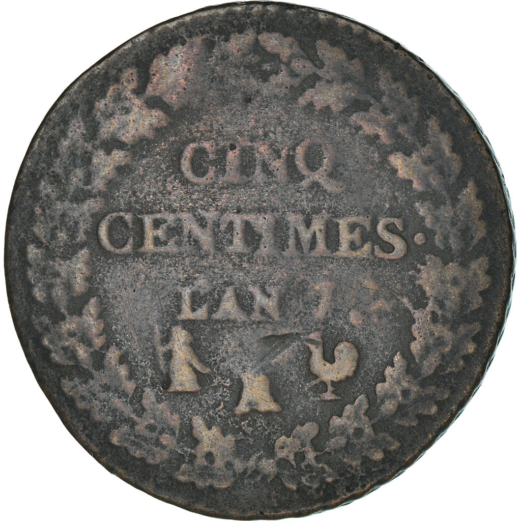 Monnaie, France, Dupré, 5 Centimes, AN 7, Paris, TB+, Bronze, Gadoury:126