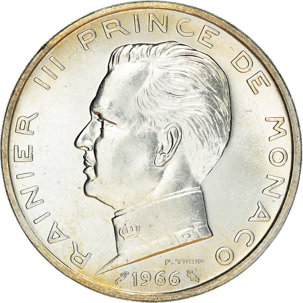 Coin, Monaco, Rainier III, 5 Francs, 1966, MS(63), Silver, KM:141, Gadoury:MC