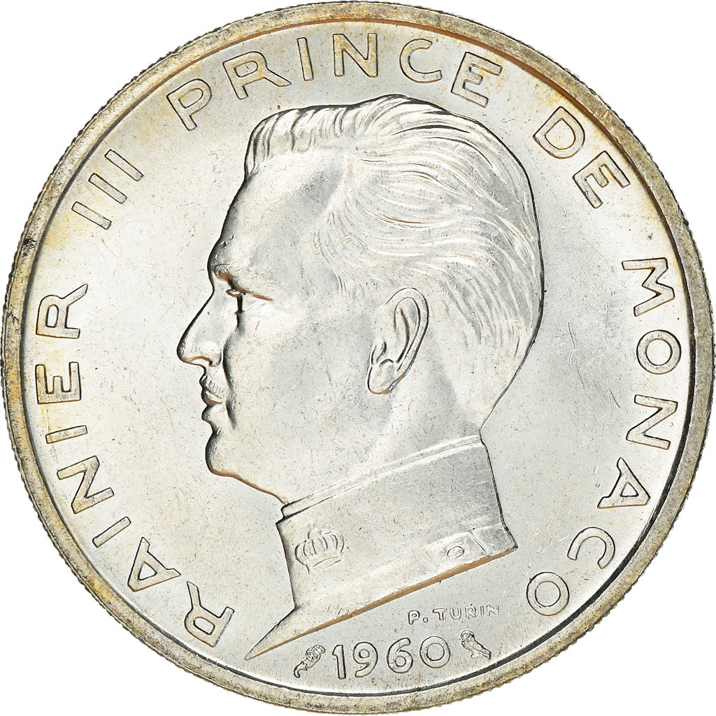 Coin, Monaco, Rainier III, 5 Francs, 1960, MS(63), Silver, KM:141, Gadoury:MC