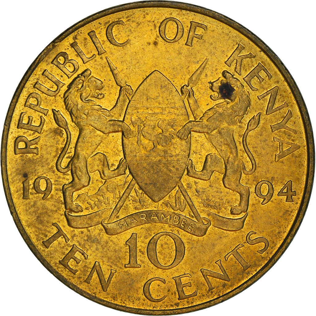 Coin, Kenya, 10 Cents, 1994, British Royal Mint, AU(50-53), Brass plated steel