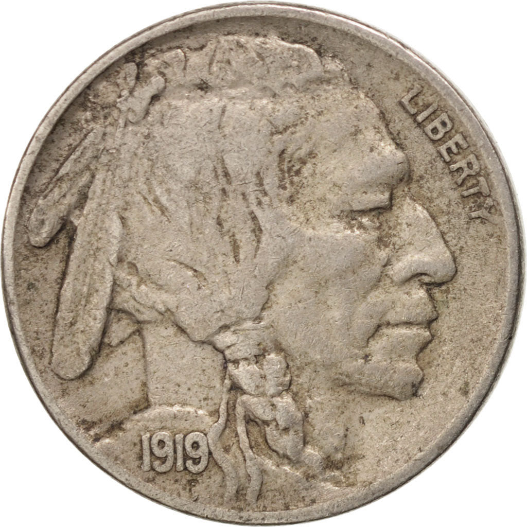 UNITED STATES, Buffalo Nickel, 5 Cents, 1919, U.S. Mint, KM #134, EF(40-45),...