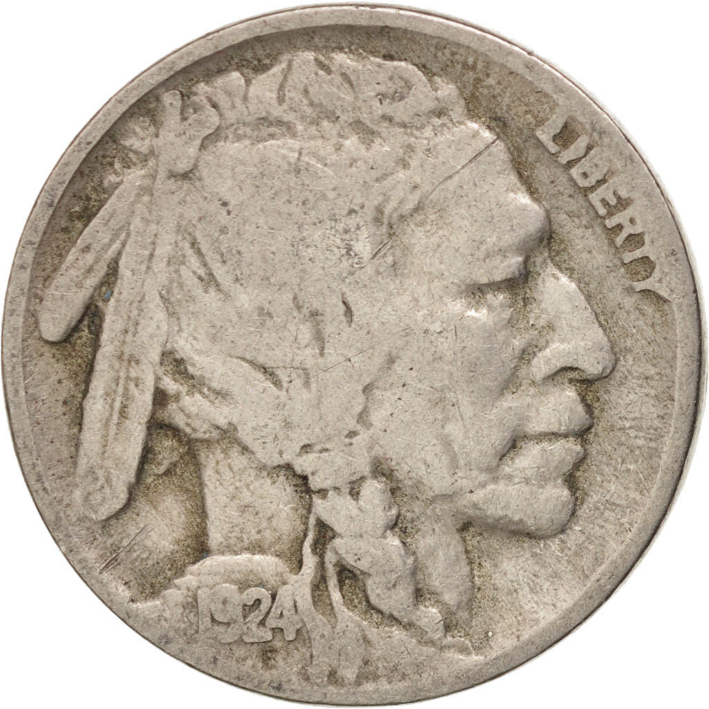 UNITED STATES, Buffalo Nickel, 5 Cents, 1924, U.S. Mint, KM #134, VF(20-25),...
