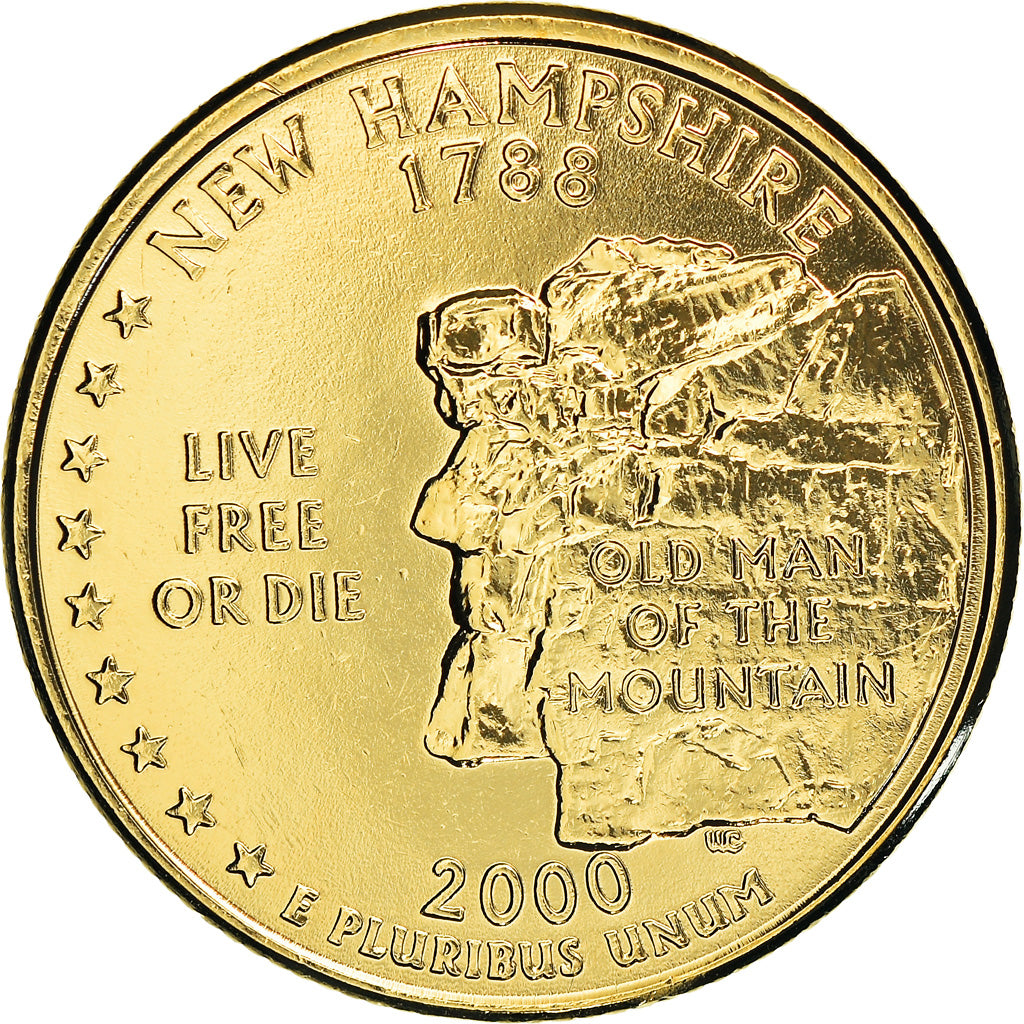 Coin, United States, New Hampshire, Quarter, 2000, U.S. Mint, Denver, golden
