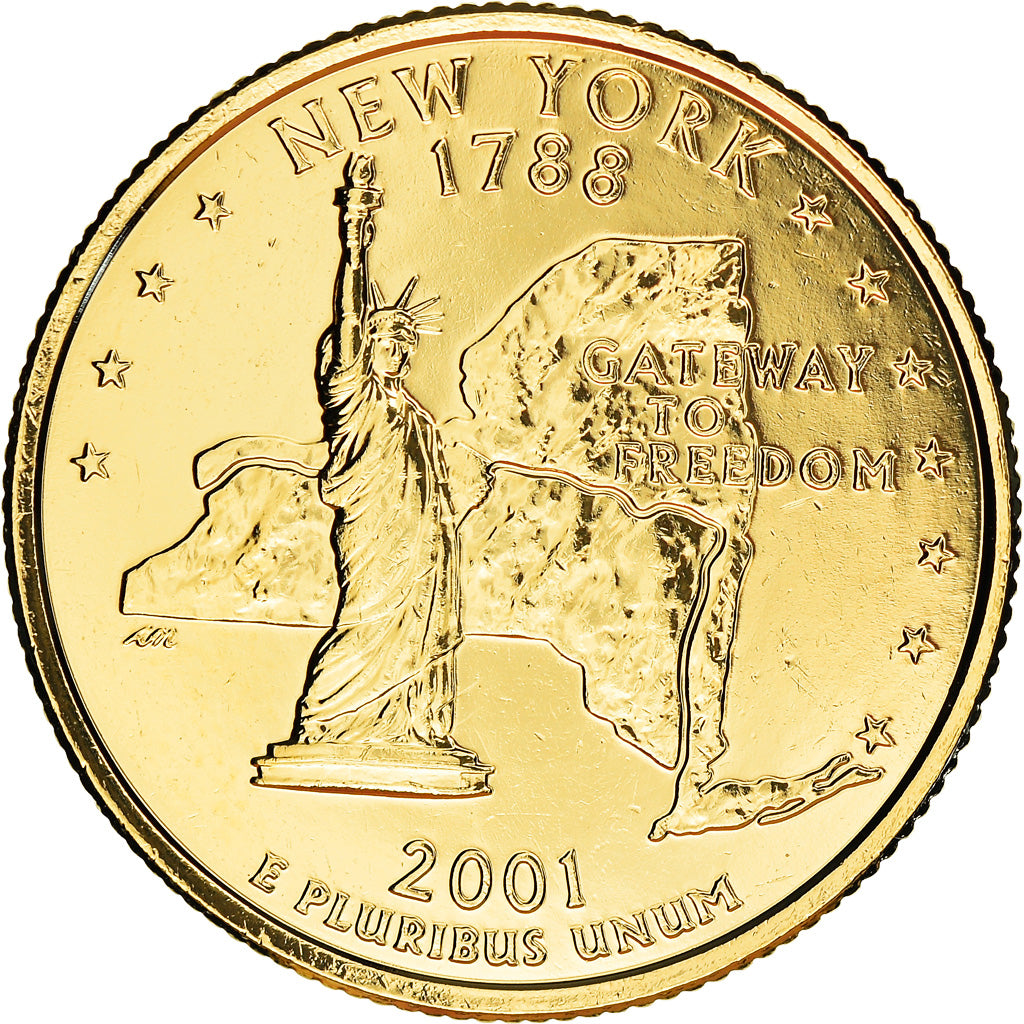 Coin, United States, New York, Quarter, 2001, U.S. Mint, Denver, golden