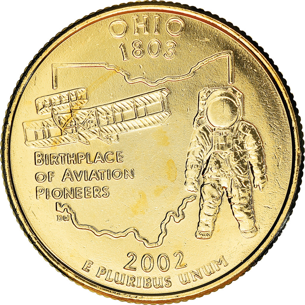 Coin, United States, Ohio, Quarter, 2002, U.S. Mint, Philadelphia, golden