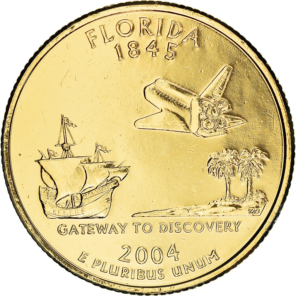 Coin, United States, Florida, Quarter, 2004, U.S. Mint, Denver, golden