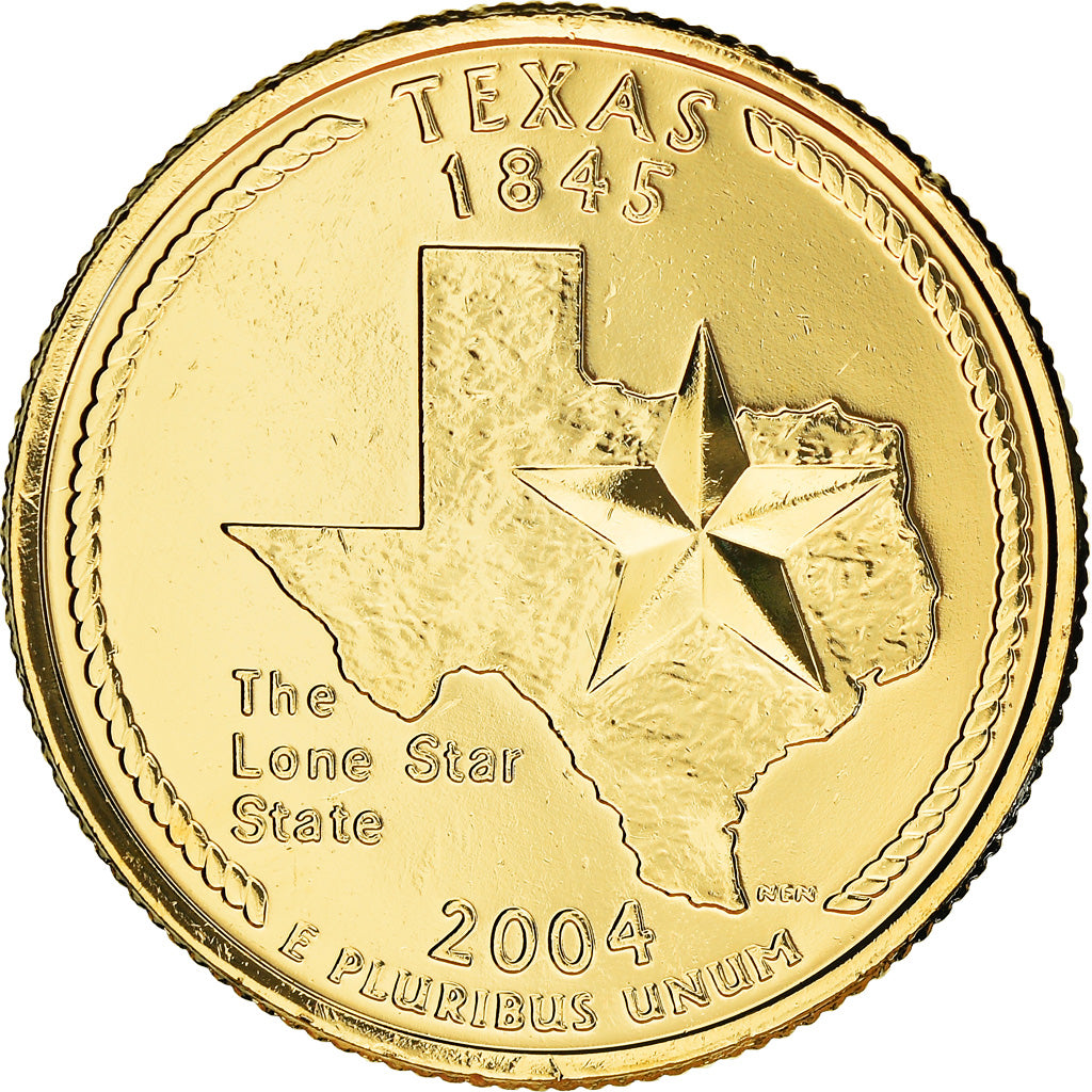 Monnaie, États-Unis, Texas, Quarter, 2004, U.S. Mint, Philadelphie, golden