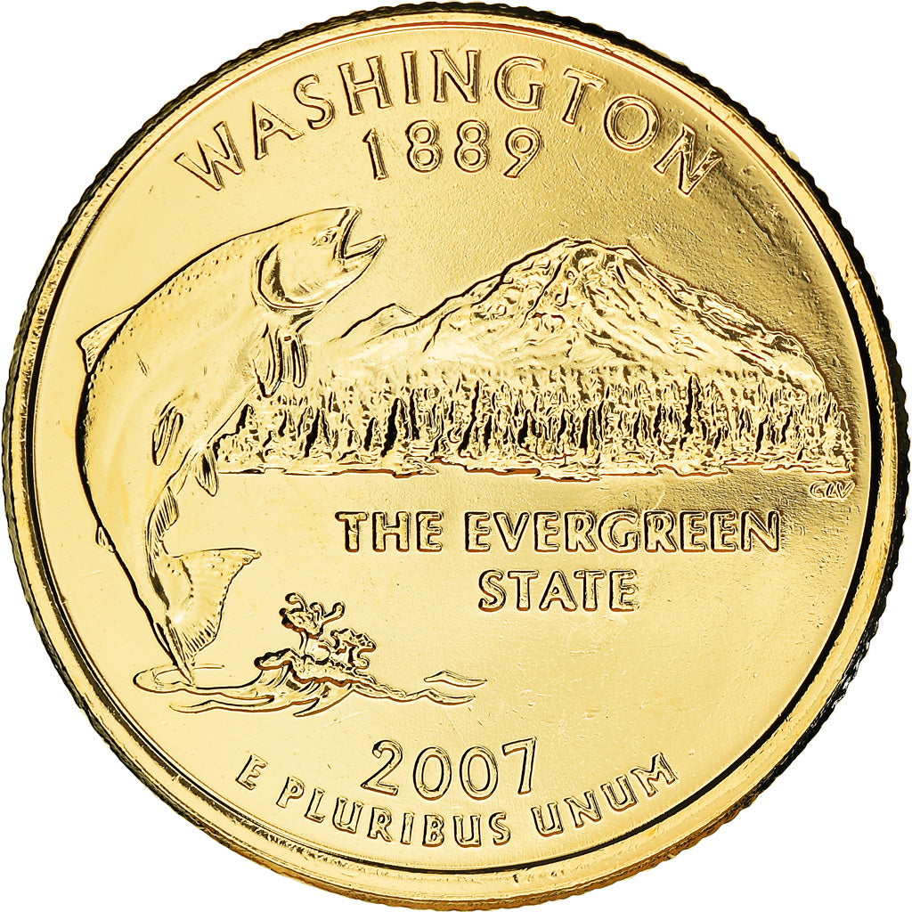 Coin, United States, Washington, Quarter, 2007, U.S. Mint, Philadelphia, golden
