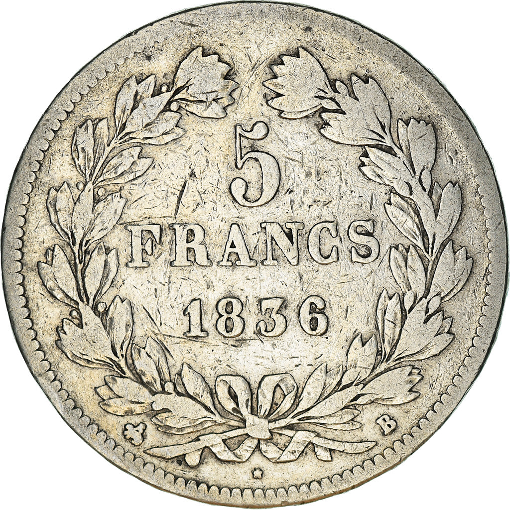 Moneta, Francja, Louis-Philippe, 5 Francs, 1836, Rouen, VF(20-25), Srebro