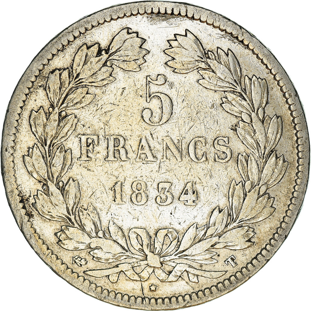 Moneta, Francja, Louis-Philippe, 5 Francs, 1834, Nantes, VF(30-35), Srebro