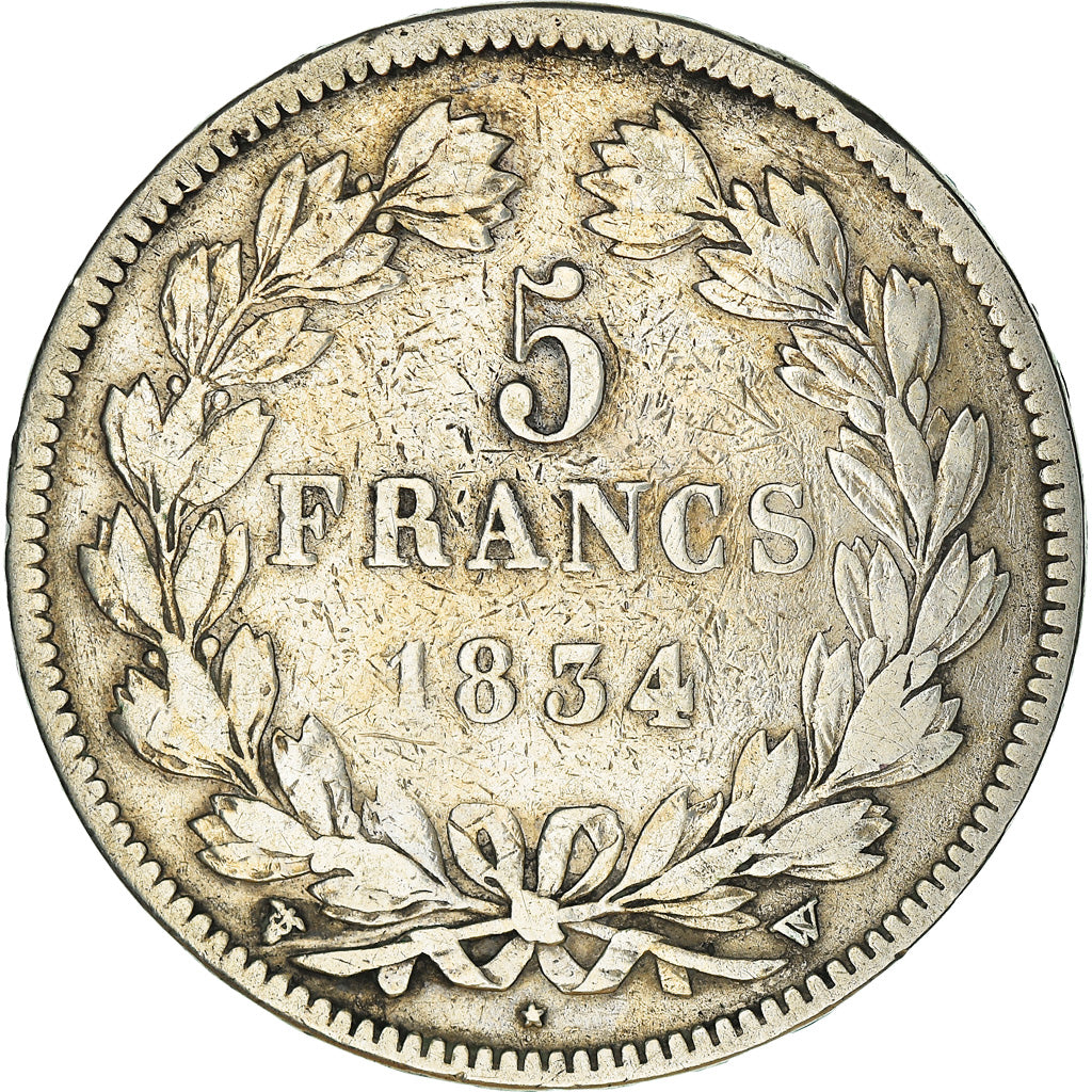 Coin, France, Louis-Philippe, 5 Francs, 1834, Lille, VF(20-25), Silver