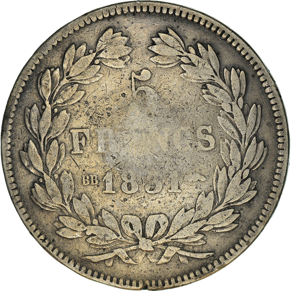 Moeda, França, Louis-Philippe, 5 Francs, 1831, Strasbourg, VF(30-35), Prata
