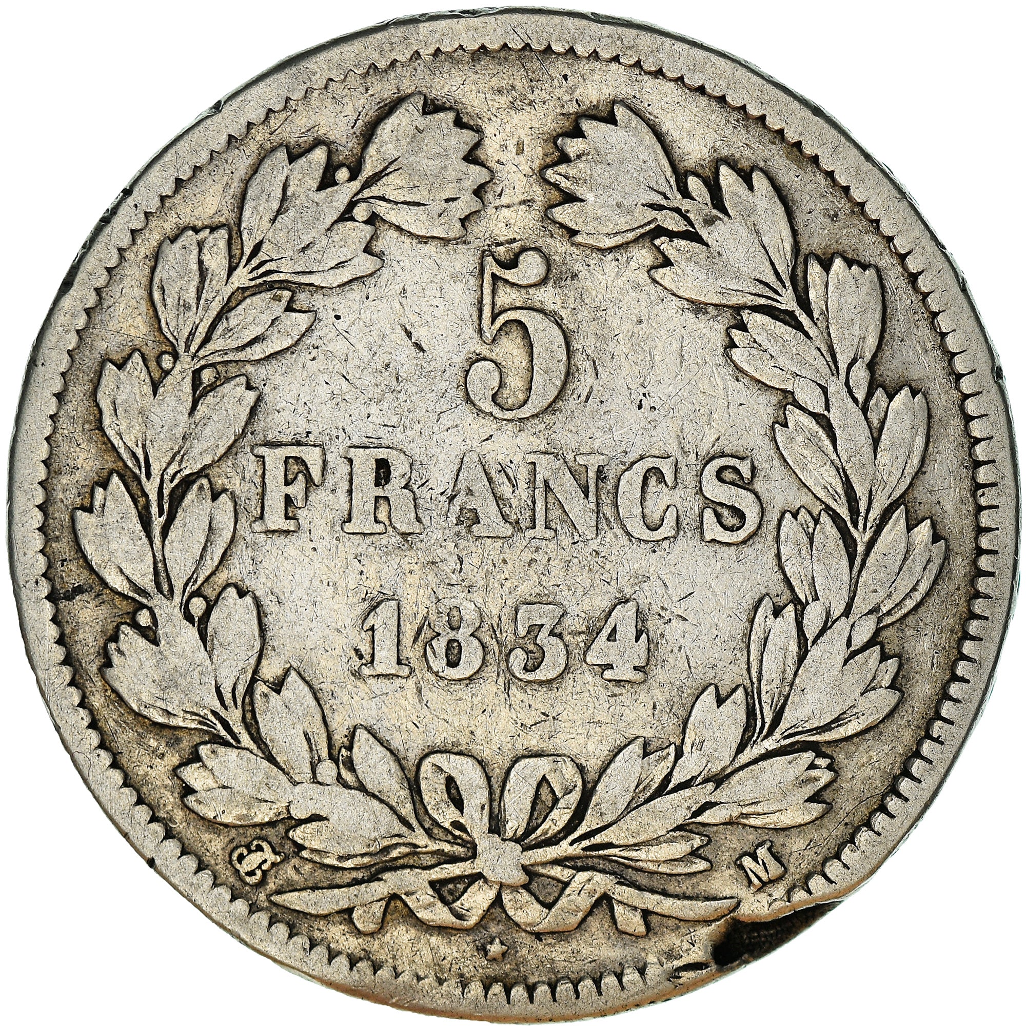 Monnaie, France, Louis-Philippe, 5 Francs, 1834, Toulouse, TB, Argent