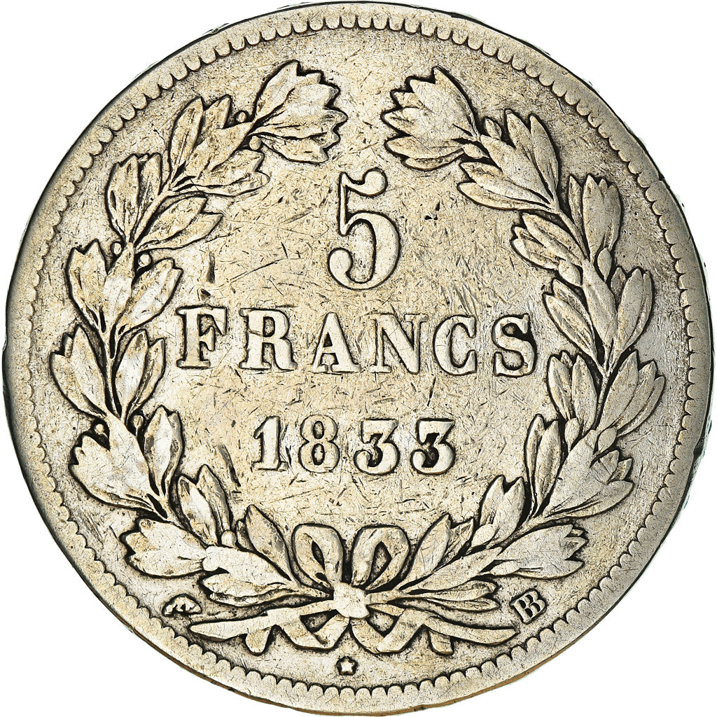 Monnaie, France, Louis-Philippe, 5 Francs, 1833, Strasbourg, TB+, Argent