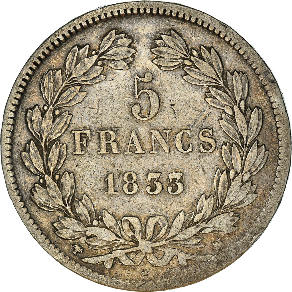 Coin, France, Louis-Philippe, 5 Francs, 1833, Marseille, VF(20-25), Silver