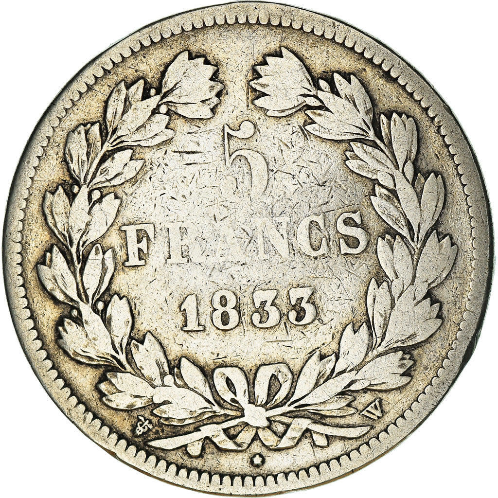 Coin, France, Louis-Philippe, 5 Francs, 1833, Lille, VF(30-35), Silver