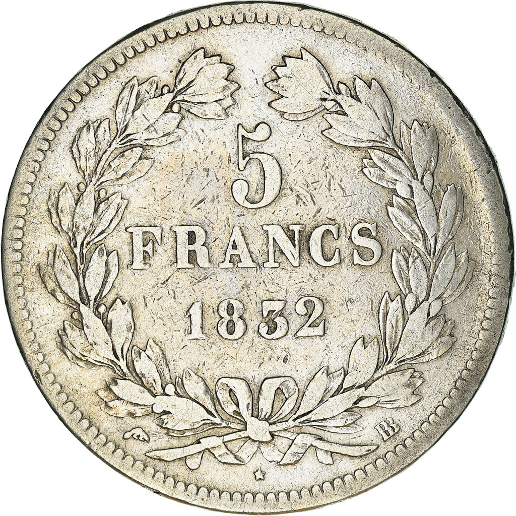 Coin, France, Louis-Philippe, 5 Francs, 1832, Strasbourg, VF(20-25), Silver