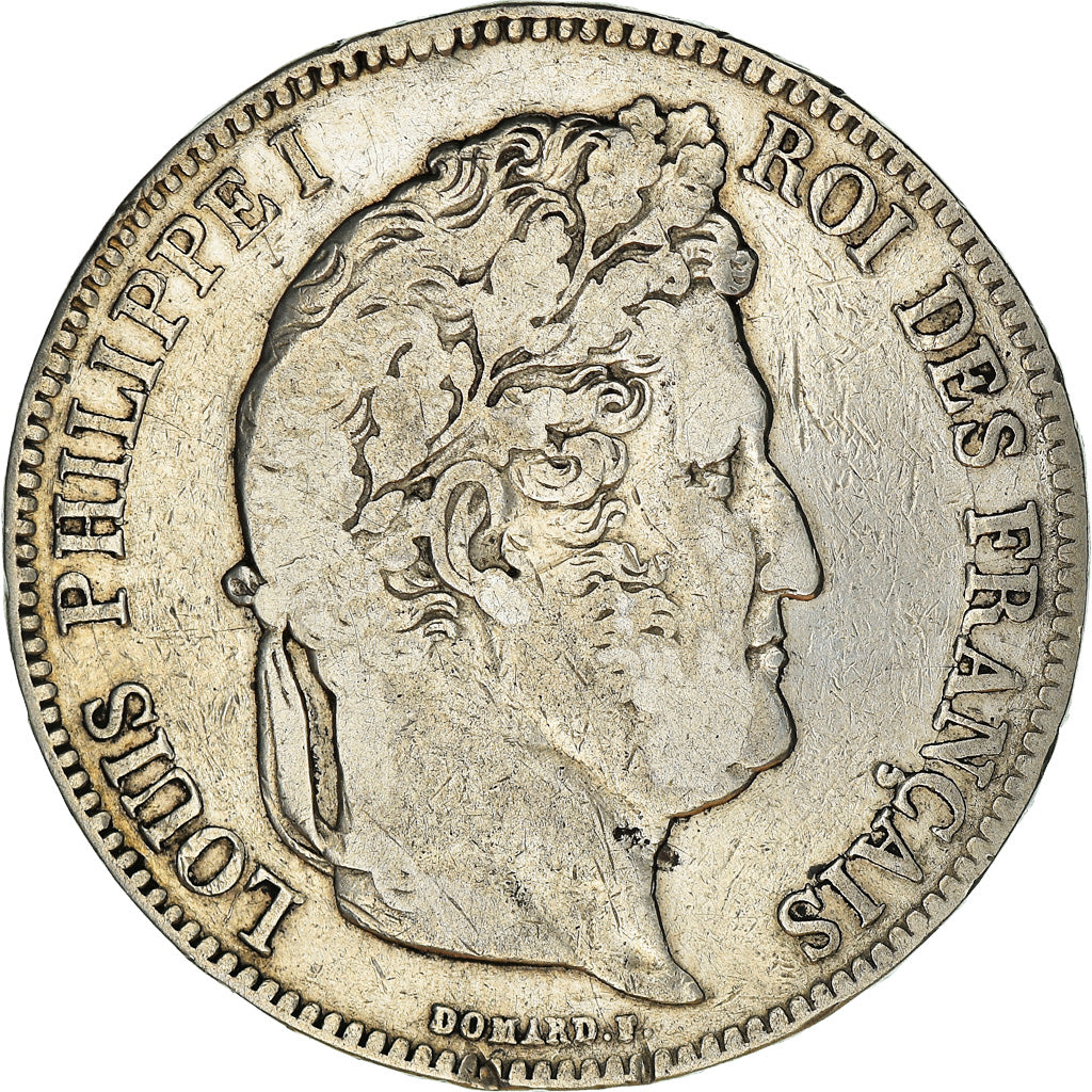 Moeda, França, Louis-Philippe, 5 Francs, 1835, Lyon, VF(30-35), Prata, KM:749.4
