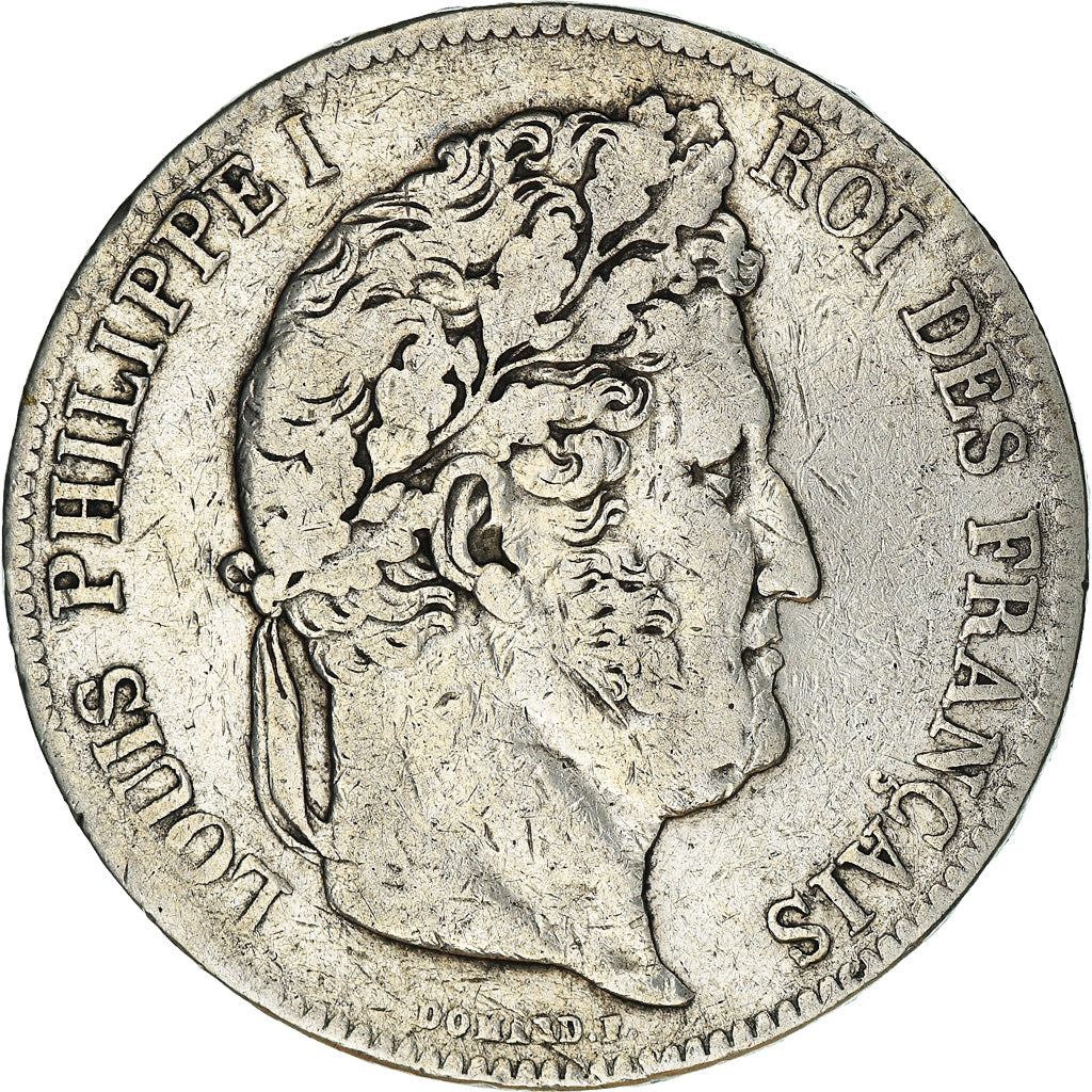 Moeda, França, Louis-Philippe, 5 Francs, 1836, Paris, VF(20-25), Prata