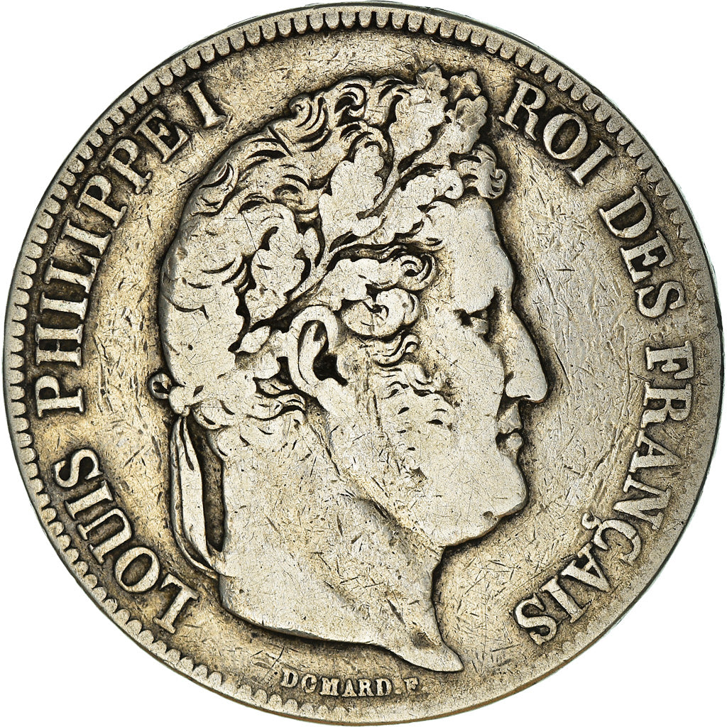 Moeda, França, Louis-Philippe, 5 Francs, 1836, Strasbourg, VF(30-35), Prata