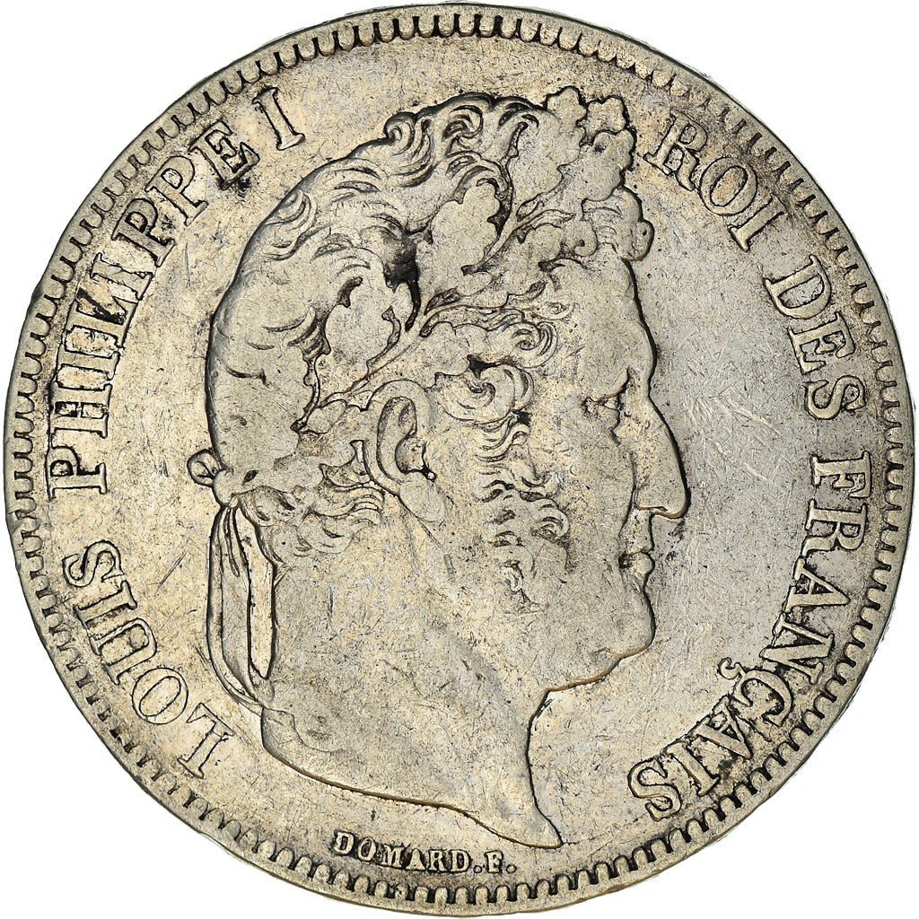 Moneta, Francia, Louis-Philippe, 5 Francs, 1836, Marseille, MB+, Argento