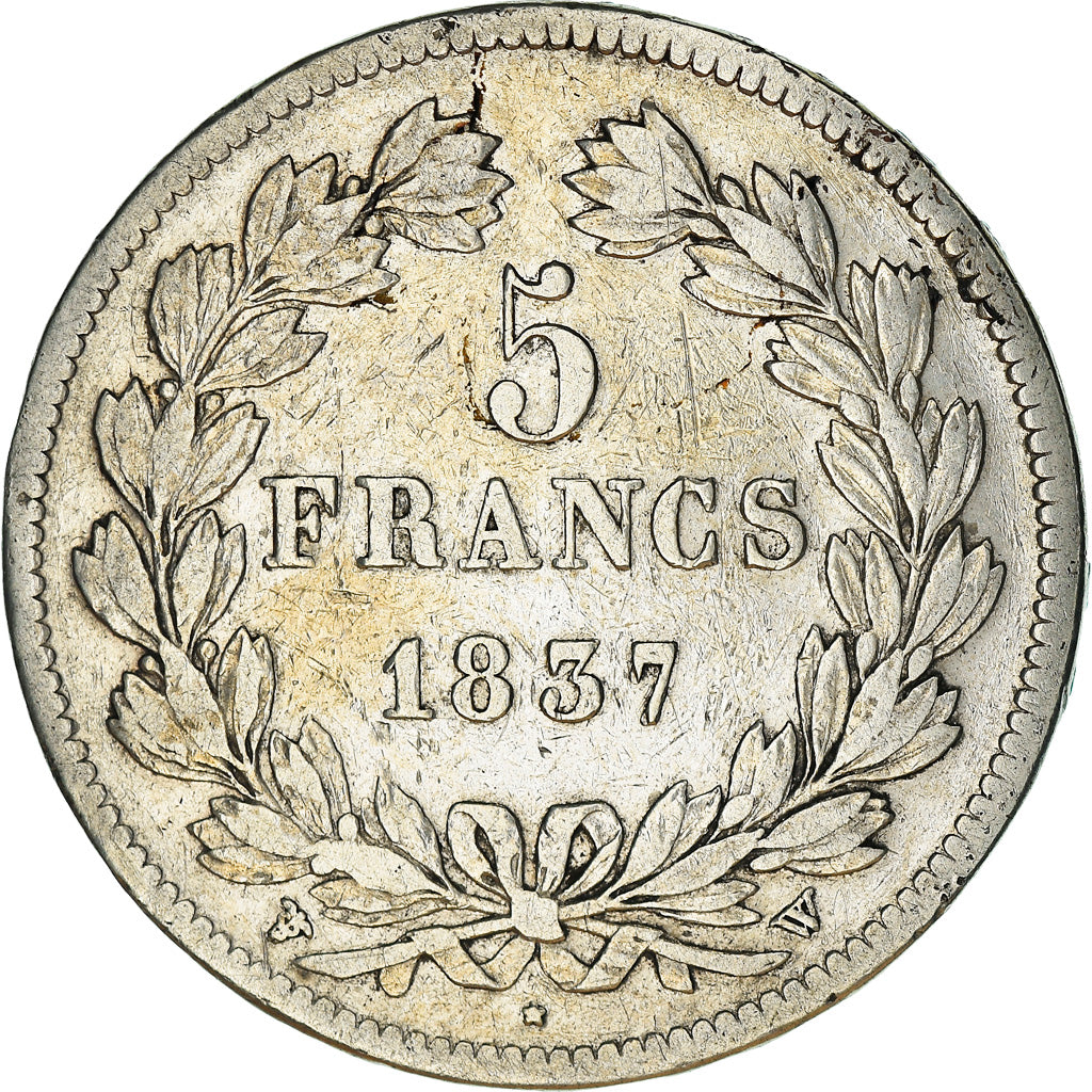 Moneda, Francia, Louis-Philippe, 5 Francs, 1837, Lille, BC+, Plata, KM:749.13