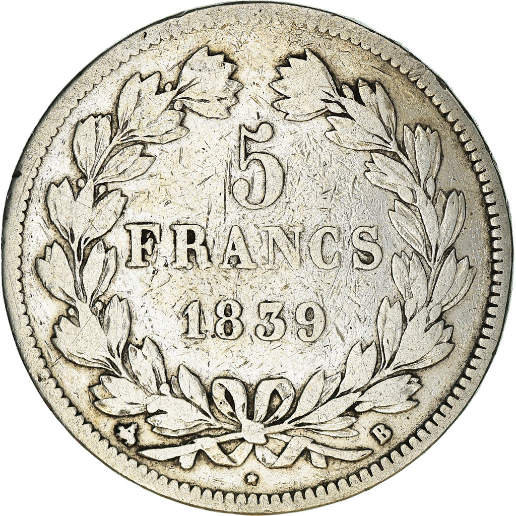 Coin, France, Louis-Philippe, 5 Francs, 1839, Rouen, VF(20-25), Silver