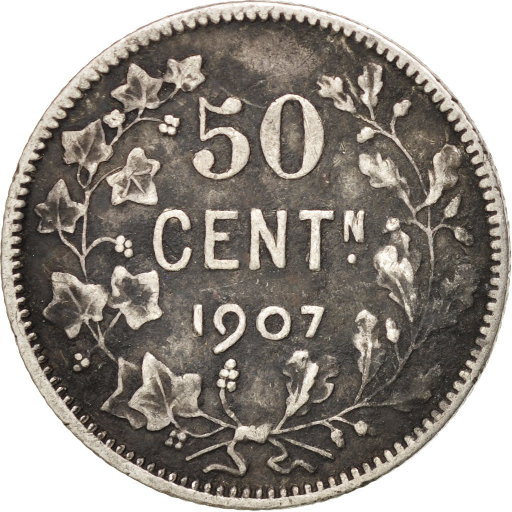 BELGIUM, 50 Centimes, 1907, KM #61.1, VF(20-25), Silver, 18, 2.45