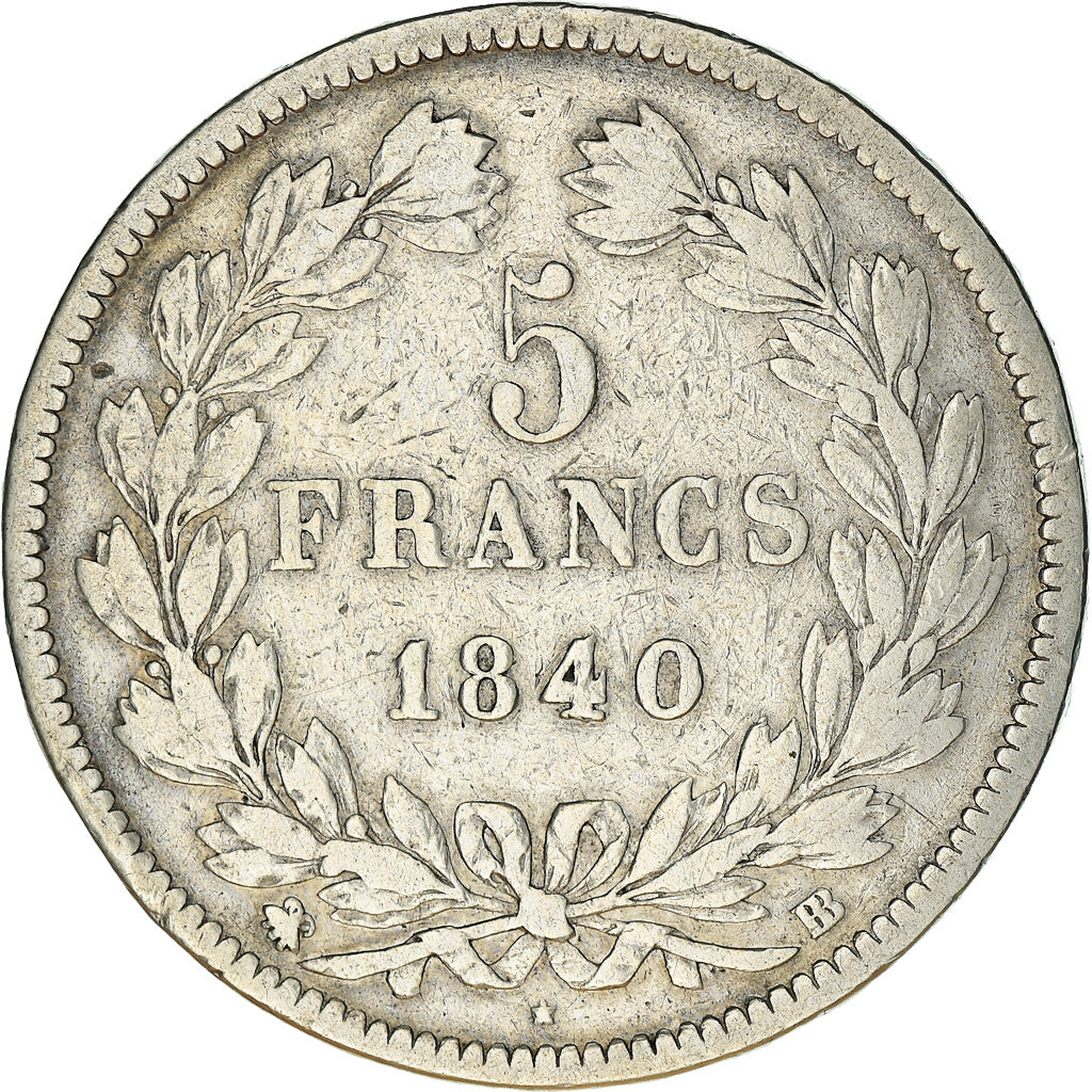 Moneta, Francia, Louis-Philippe, 5 Francs, 1840, Strasbourg, MB, Argento