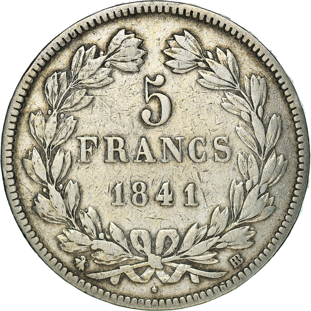 Moneda, Francia, Louis-Philippe, 5 Francs, 1841, Strasbourg, BC+, Plata